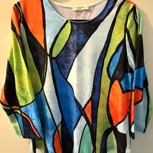 Jess & Jane Multicolor Abstract Print Scoop Neck Top